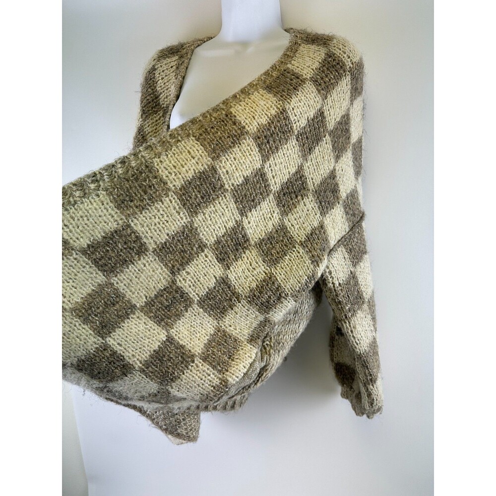 Grade And Gather Checkered Sweater Cardigan Open Chunky Heavy Knit Small Medium - Picture 7 of 16
